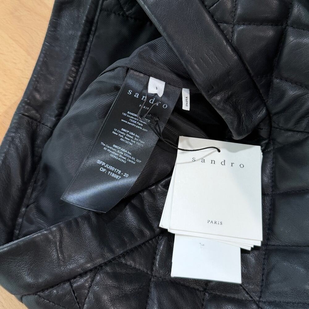 Sandro Square Quilted Leather & Pleated Hem Mini Skirt NWT Black Size Small - Picture 6 of 10